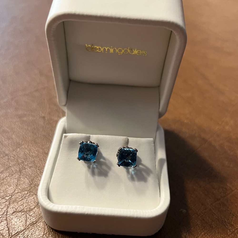 Sterling Silver Prism Blue Topaz Stud Earrings